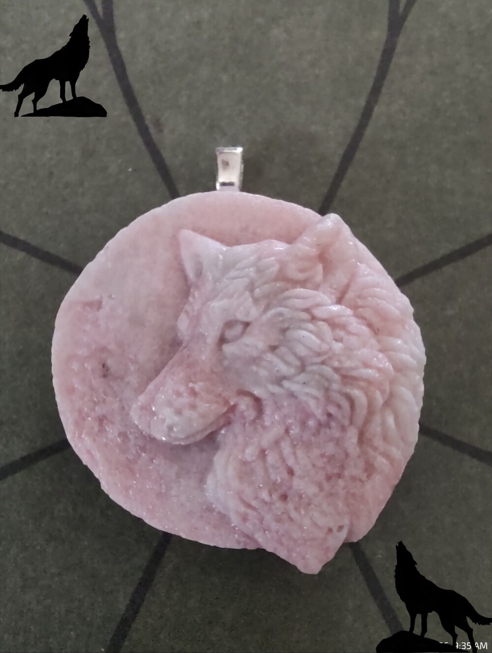 *New* Pink Peruvian Opal Wolf Pendant